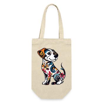 kleiner Blumen Tattoo Hund florales Muster Motiv - Geschenkbeutel für Flaschen - Natur - Vorne