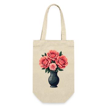 Rosa Rosen - Geschenkbeutel für Flaschen - Natur - Vorne