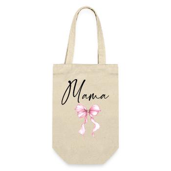 Mama Design mit Rosa Schleife – Süßes Mama Motiv - Geschenkbeutel für Flaschen - Natur - Vorne