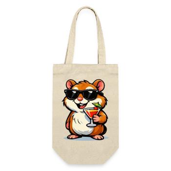 Cooler Hamster mit Cocktail und Sonnenbrille - Geschenkbeutel für Flaschen - Natur - Vorne