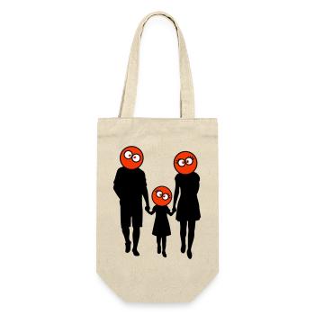 Familie Silhouette Liebe Kinder Eltern Mama Papa - Geschenkbeutel für Flaschen - Natur - Vorne