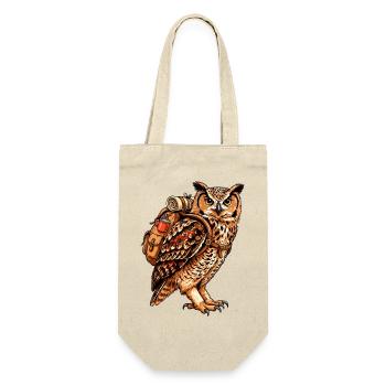 Eule mit Rucksack - Geschenkbeutel für Flaschen - Natur - Vorne
