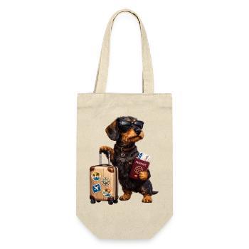Dachshund Motif Holiday – Funny Dog with Suitcase and - Gift Bag for Bottles - nature - Front