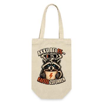 Akku Bei 1 Prozent – Waschbär Kaffee Humor  - Geschenkbeutel für Flaschen - Natur - Vorne