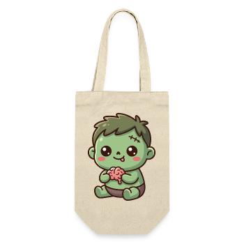 Niedlicher Cartoon-Baby-Zombie hält ein Gehirn - Geschenkbeutel für Flaschen - Natur - Vorne