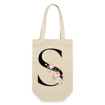 S Buchstabe Monogram Floral - Geschenkbeutel für Flaschen - Natur - Vorne