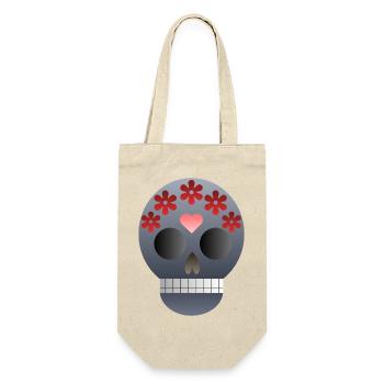 Totenkopf mit Blumen und Herz - Geschenkbeutel für Flaschen - Natur - Vorne