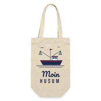 Moin Husum – Krabbenkutter Nordsee Motiv - Geschenkbeutel für Flaschen - Natur - Vorne