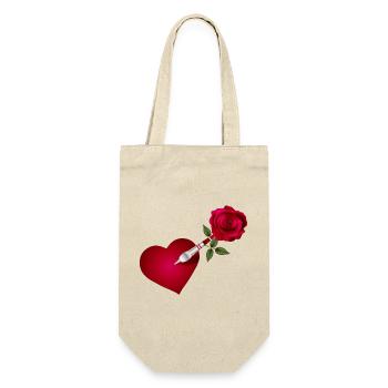 Dart Pfeil mit Rose und Herz als Zielscheibe - Geschenkbeutel für Flaschen - Natur - Vorne