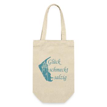 Glück schmeckt salzig – Amrum Nordsee Insel Design - Geschenkbeutel für Flaschen - Natur - Vorne