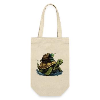 Kleine grüne Schnecke lässt sich von Schildkröte m - Geschenkbeutel für Flaschen - Natur - Vorne
