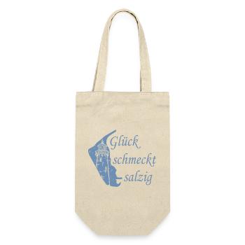 Glück schmeckt salzig – Amrum Nordsee Insel Design - Geschenkbeutel für Flaschen - Natur - Vorne