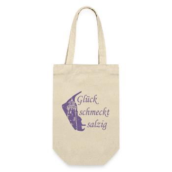 Glück schmeckt salzig – Amrum Nordsee Insel Design - Geschenkbeutel für Flaschen - Natur - Vorne