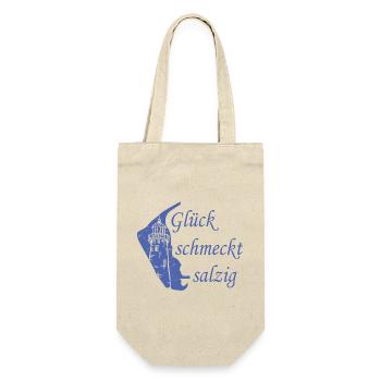 Glück schmeckt salzig – Amrum Nordsee Insel Design - Geschenkbeutel für Flaschen - Natur - Vorne
