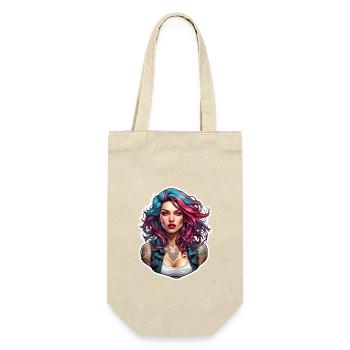 Rocker Girl / Punkrock / Frau / bunte Haare / cool - Geschenkbeutel für Flaschen - Natur - Vorne
