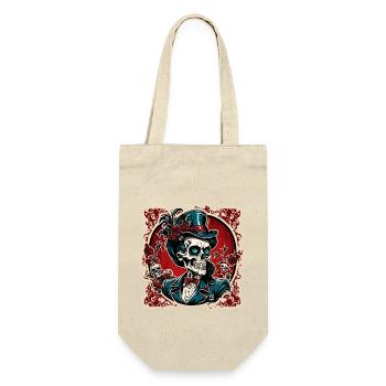 Skull / Totenkopf / Skelett / Gothic / Tattoo - Geschenkbeutel für Flaschen - Natur - Vorne