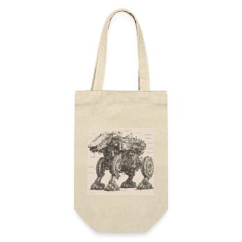 Bauplan / Sepia / Vintage / Retro / Roboter - Geschenkbeutel für Flaschen - Natur - Vorne
