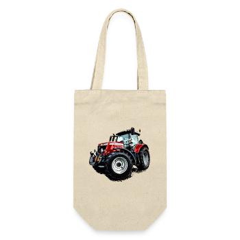 Traktor rot (M F) 6715S - Geschenkbeutel für Flaschen - Natur - Vorne