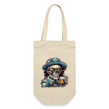 Skull / Totenkopf / Skelett / Gothic / Bier - Geschenkbeutel für Flaschen - Natur - Vorne