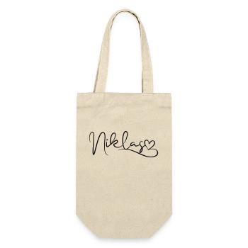 Niklas Name Vorname Herzdekor - Geschenkbeutel für Flaschen - Natur - Vorne