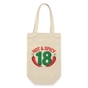 Hot & Spicy 18 – Lustiges Chili Geburtstagsshirt - Geschenkbeutel für Flaschen - Natur - Vorne