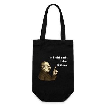 Im Schlaf macht keiner Blödsinn – Vintage Humor - Geschenkbeutel für Flaschen - Schwarz - Vorne