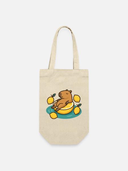 Chillendes Capybara auf Zitrone Cartoon - Geschenkbeutel für Flaschen - Natur