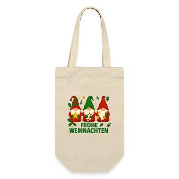 Frohe Weihnachten Wichtel Weihnachtsdesign - Geschenkbeutel für Flaschen - Natur - Vorne