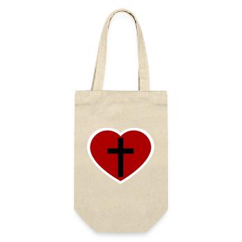Kreuz und Herz - Geschenkbeutel für Flaschen - Natur - Vorne