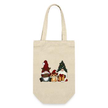 Katze mit Wichtel  - Geschenkbeutel für Flaschen - Natur - Vorne