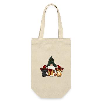 Katze mit Wichtel   - Geschenkbeutel für Flaschen - Natur - Vorne
