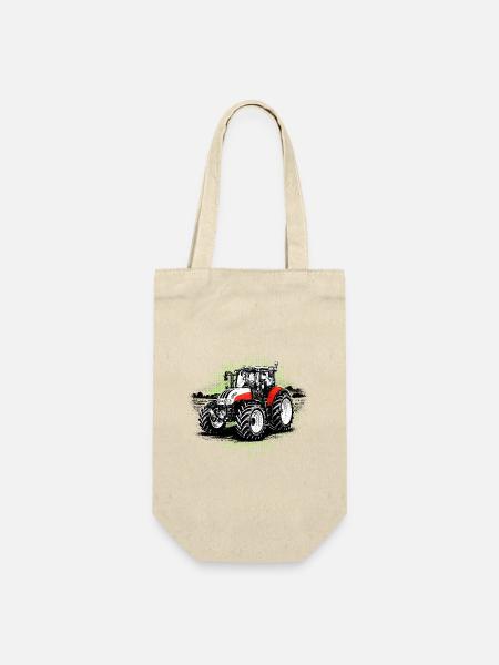 Roter Traktor – Halftone Motiv Steyr Bauernhof - Geschenkbeutel für Flaschen - Natur