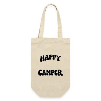 Fröhlicher Camping-Schriftzug - Geschenkbeutel für Flaschen - Natur - Vorne