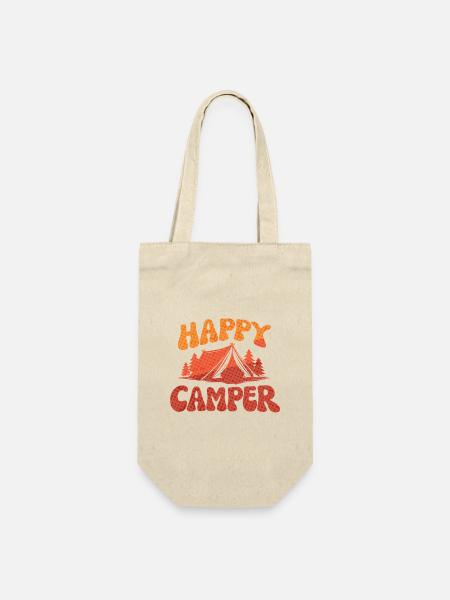 Fröhlicher Camper Lager-Print - Geschenkbeutel für Flaschen - Natur