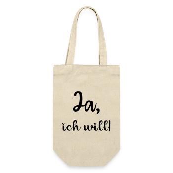 Ja ich will, heiraten, Braut, Polterabend, JGA - Geschenkbeutel für Flaschen - Natur - Vorne