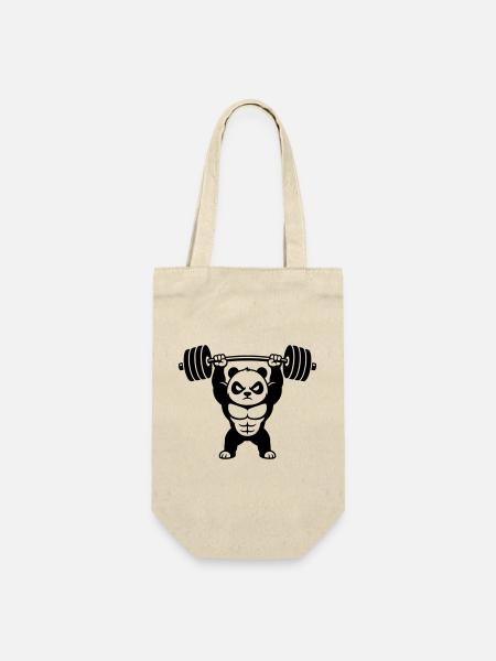 Strong panda lifts heavy dumbbell - Gift Bag for Bottles - nature