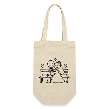 Wedding couple cartoon on the bench - Gift Bag for Bottles - nature - Front