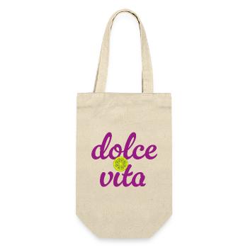 Dolce Vita Limette Quote Italien Lebensfreude Fun - Geschenkbeutel für Flaschen - Natur - Vorne
