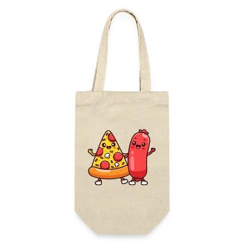 Pizzastück und Wurstfreunde - Geschenkbeutel für Flaschen - Natur - Vorne