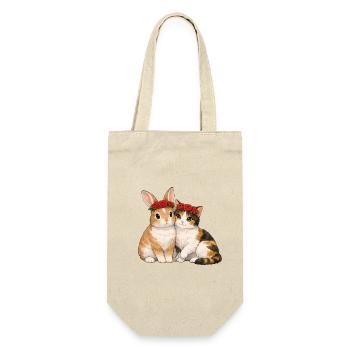 Kaninchen und Katze - Geschenkbeutel für Flaschen - Natur - Vorne