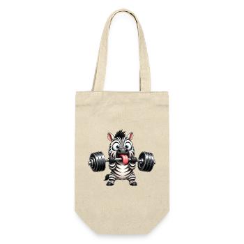 Zebra mit Hantel Comic Bodybuilding Cartoon - Geschenkbeutel für Flaschen - Natur - Vorne