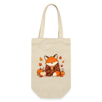 Süßer Fuchs mit Tee Gemütliches Herbst Design - Geschenkbeutel für Flaschen - Natur - Vorne