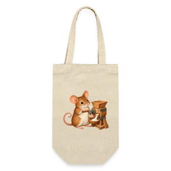 Maus mahlt Getreide - Geschenkbeutel für Flaschen - Natur - Vorne