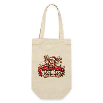 Weihnachtsmotiv Rentier gestresst Weihnachtsstress - Geschenkbeutel für Flaschen - Natur - Vorne