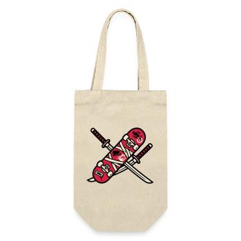 Skateboard Katana Wappen Logo - Geschenkbeutel für Flaschen - Natur - Vorne
