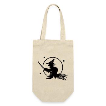 Halloween Hexe auf einem Besen, Vollmond. - Geschenkbeutel für Flaschen - Natur - Vorne