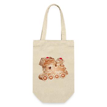 decorated gingerbread locomotive for Christmas - Gift Bag for Bottles - nature - Front