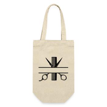 Textbanner Logo Friseur, Schere mit Kamm - Geschenkbeutel für Flaschen - Natur - Vorne