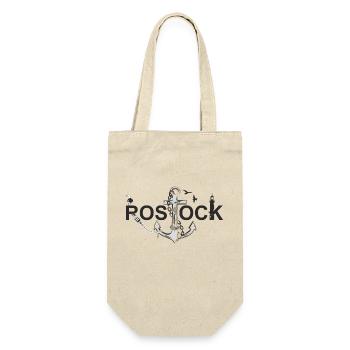 Rostock mit Schriftzug und Anker - Geschenkbeutel für Flaschen - Natur - Vorne