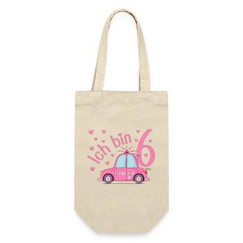 Polizeiauto Ich bin 6 Geburtstag Rosa - Geschenkbeutel für Flaschen - Natur - Vorne